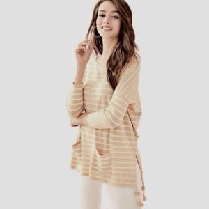 Lilly Pulitzer Elba Striped Pullover Tunic Sweater Sand Tan Size L